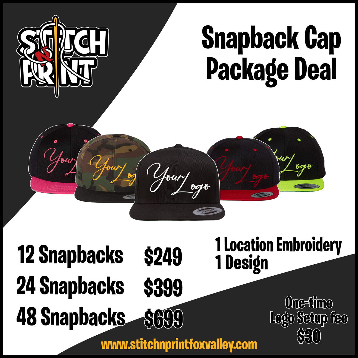 Snapback Cap Package Deal – Stitch N Print Fox Valley